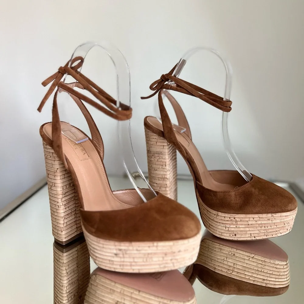 New AQUAZZURA Penelope Plateau 140 Suede Platform Pumps $795 36